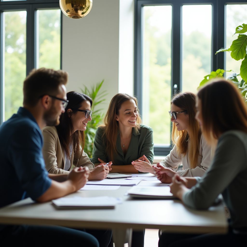 Gruppo di persone che collaborano in un ambiente luminoso