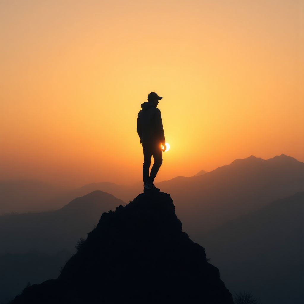 Persona che osserva l'alba da una montagna